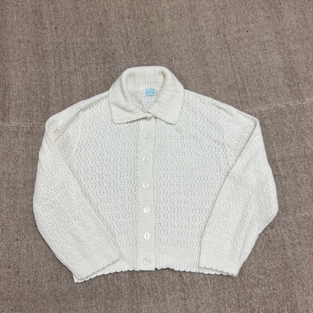 Vintage 1960s Sweater Women's Small White Button Up Collared